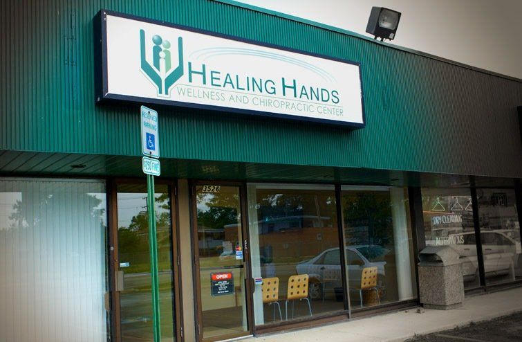 The Healing Hands Wellness and Chiropractic Center storefront on Dempster Street in Skokie